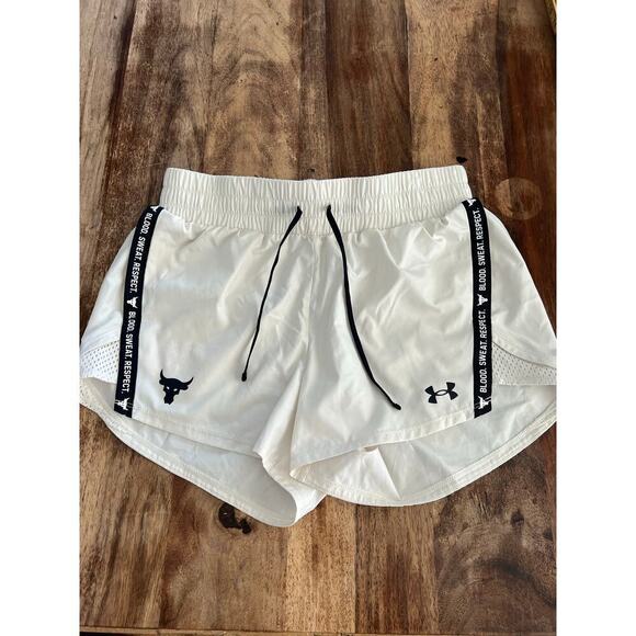 Under Armour Women's White Black Project Rock Woven Shorts Size Small - Picture 3 of 8